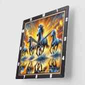 Galloping Horses Fire Quadratische Wanduhr (Winkel)