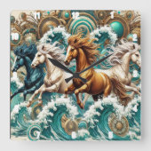 Galloping Horses Waves Quadratische Wanduhr (Vorderseite)