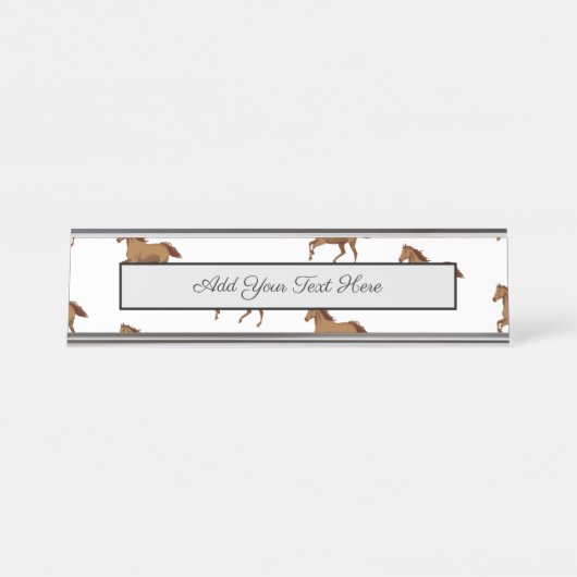 Galloping Mustang Horse Brown Wasserfarbenmalerei Schreibtischnamensplakette (Vorderseite )