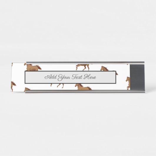 Galloping Mustang Horse Brown Wasserfarbenmalerei Schreibtischnamensplakette (Vorderseite )