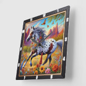 Galloping Pferd Blumendekoration Quadratische Wanduhr (Winkel)