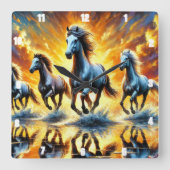 Galloping Pferd Umrundung Feuer Quadratische Wanduhr (Vorderseite)