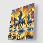 Galloping Pferd Umrundung Feuer Quadratische Wanduhr (Winkel)