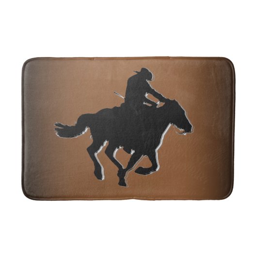 Galloping Pferd und Cowboy im Western Badematte (Vorderseite)