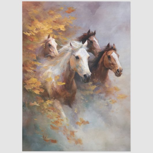 Galloping Pferde durch Herbstnebel Seidenpapier (Vorderseite)