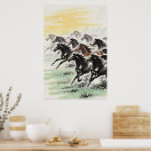 Galloping Pferde Feng Shui - Chinesischer Tintenwa Poster (Küche)