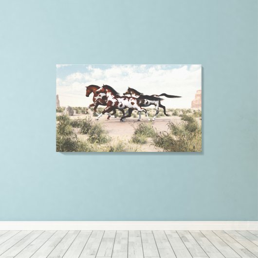 Galloping Pferde Wrapped Canvas Leinwanddruck (Insitu (Holzboden))