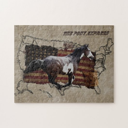Galloping Pinto Paint USA Pony Express Pferd Puzzle (Horizontal)