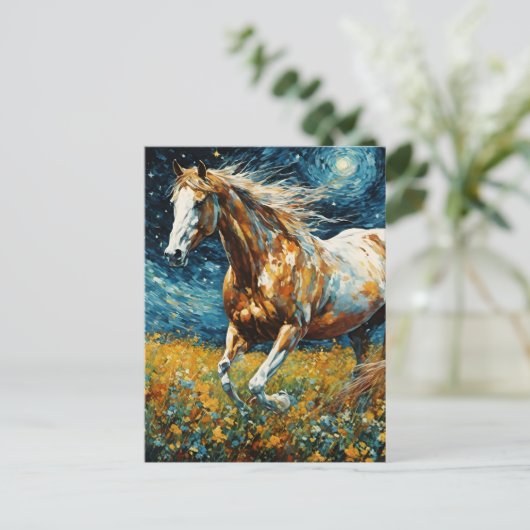 Galloping Pinto Stallion Van Gogh Postkarte (Stehend Vorderseite)