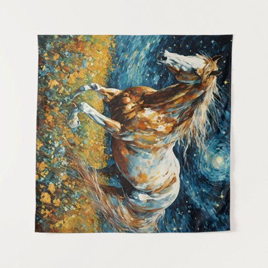 Galloping Pinto Stallion Van Gogh Wandteppich (Vorderseite (Horizontal))