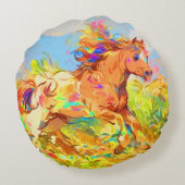 Galloping Pony - Kinderbuch Kunst Rundes Kissen (Rückseite)