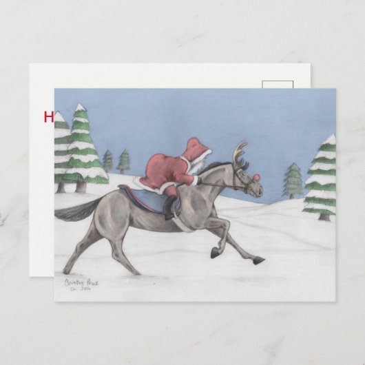 Galloping Santa Feiertagspostkarte (Vorne/Hinten)