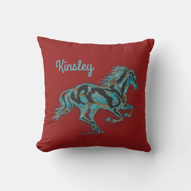 Galloping Turquoise Horse Throw Kissen (Vorderseite)