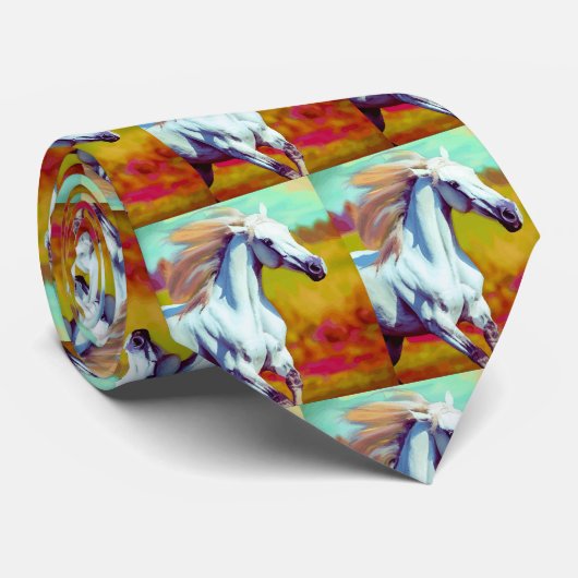 Galloping White Horse Necktie Krawatte (Gerollt)
