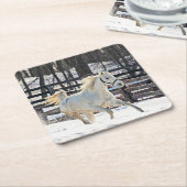 Galloping White Horse Rechteckiger Pappuntersetzer (angewinkelt)