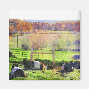 Galloway-Kuh-Herde, die Aquarellfarbe zurückhält Magnet