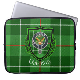 Galloway schottischer Clan-Tartan und -Wappen Laptopschutzhülle
