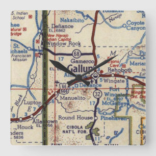 Gallup New Mexico Vintage Karte Quadratische Wanduhr