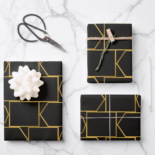 Galmourous Golden Geometric Muster Geschenkpapier Set (Vorderseite)