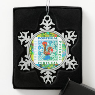 Galo de Barcelos, Portugal Schneeflocken Zinn-Ornament