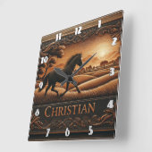 Galopp Pferd in Landschaftlicher Landschaft bei So Quadratische Wanduhr (Winkel)