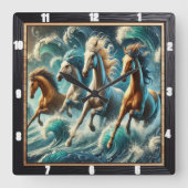 Galopp Pferde Kunst, Dichtung und Musik Quadratische Wanduhr (Vorderseite)