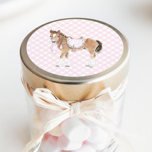 Galoppieren Sie über Mädchen Rosa Pferd Geburtstag Runder Aufkleber