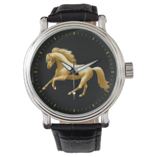 Galoppierende goldene Pferdeuhr Armbanduhr