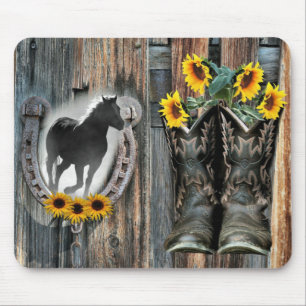 Galoppierende Pferd Cowboy-Stiefel Hufeisen Sonnen Mousepad