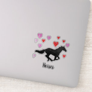 Galoppierende Pferdewatercolor-Silhouette-Herzen Aufkleber