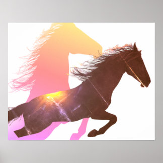 Galoppierende Silhouette eines schwarzen Hengstes Poster
