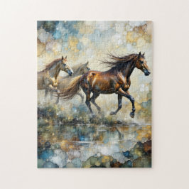 Galoppierende wilde Pferde Alkohol-Tinte-Kunst Puzzle