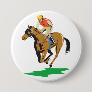 Galoppierender Jockey beim Pferderennen Button