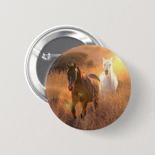 Galoppierender wilde Pferderunder Knopf Button (Vorne & Hinten)