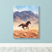 Galoppierendes Mustang-Wüstengebirgs-Kunstwerk Leinwanddruck (Insitu (Holzboden))