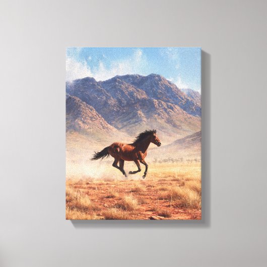 Galoppierendes Mustang-Wüstengebirgs-Kunstwerk Leinwanddruck (Vorderseite)