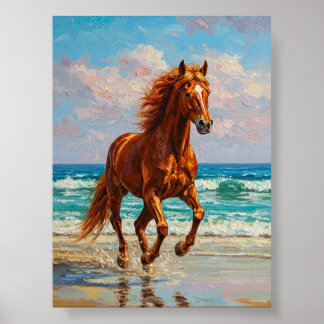 Galoppierendes Pferd am Meer | Ölmalerei Kunst Poster