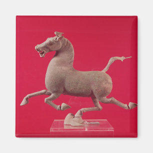 Galoppierendes Pferd mit einem Huf, der auf a Magnet