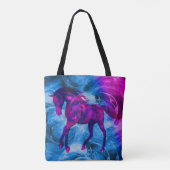 Galoppierendes schwarzes Fantasy-Pferd Kunst Tasche (Rückseite)