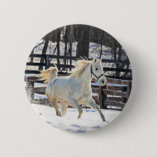 Galoppierendes weißes Pferd Button (Vorderseite)
