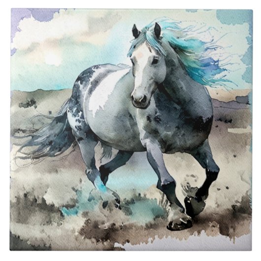 Galoppierendes Zugpferd Aquarell Fliese (Vorderseite)