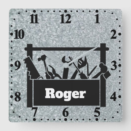 Galvanized metal with toolbox personalized quadratische wanduhr (Vorderseite)
