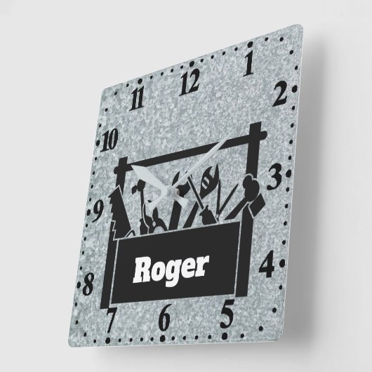 Galvanized metal with toolbox personalized quadratische wanduhr (Winkel)