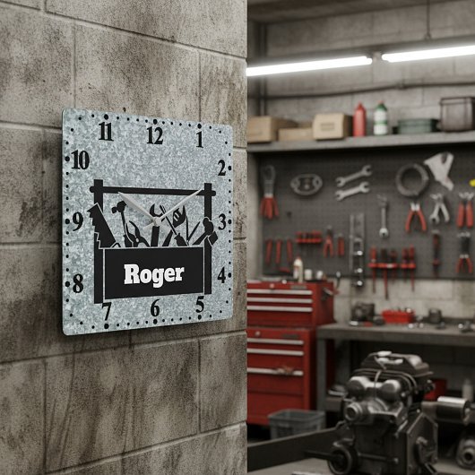 Galvanized metal with toolbox personalized quadratische wanduhr