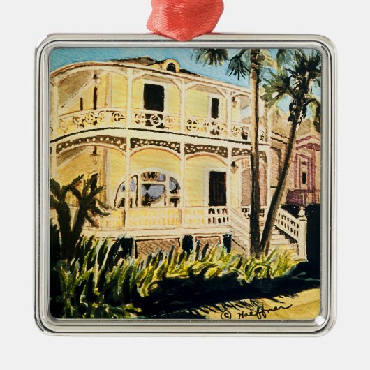 Galveston Aquarell, Conness-Arnold Haus 1899 Silbernes Ornament (Vorne)