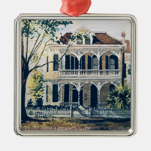 Galveston Aquarell, Haus 1887 Howards Carnes Ornament Aus Metall (Vorne)