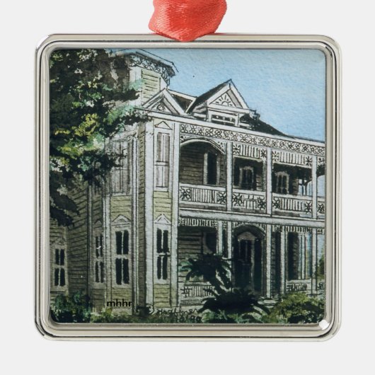 Galveston Aquarell, Joel Wolfe Haus 1886 Silbernes Ornament (Vorne)