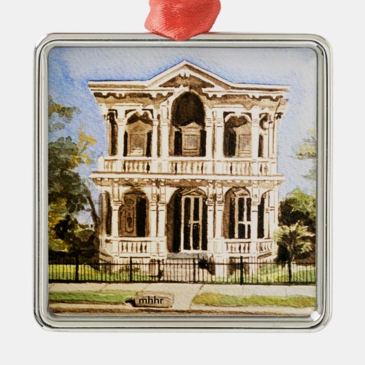 Galveston Aquarell, Lemeul Grat-Haus 1876 Silbernes Ornament (Vorne)