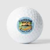 Galveston Beach Retro Vignette Golfball (Vorderseite)