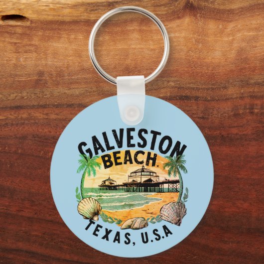 Galveston Beach Retro Vignette individuell anpassb Schlüsselanhänger (Vorderseite)